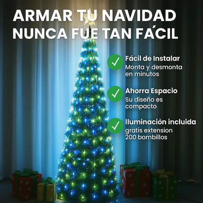 Árbol Plegable PUNTA BLANCA 🎁 PROMOCION POR TIEMPO LIMITADO + EXTENSION NAVIDEÑA DE 200 BOMBILLOS 🎁